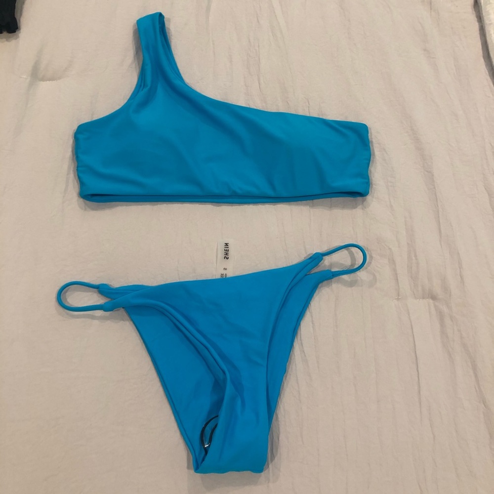 Bright Blue SHEIN One Shoulder Bikini